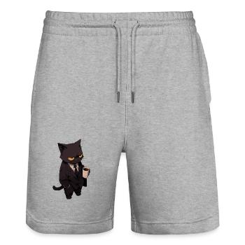 Kater im Anzug mit Kaffee - Stanley/Stella Unisex Bio Joggingshorts Trainer  - Grau meliert - Vorne - Nik (191cm) & Marisol (170cm)
