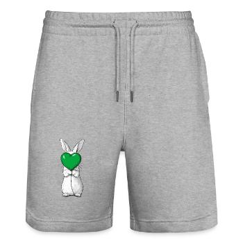 Cute rabbit illustration holding a green heart  - Stanley/Stella Trainer Unisex Organic Jogging Shorts - heather grey - Front - Nik (191cm) & Marisol (170cm)