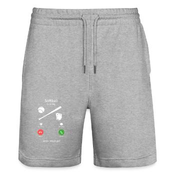 Softball Is Calling Funny Incoming Call Phone - Stanley/Stella Trainer Unisex Organic Jogging Shorts - heather grey - Front - Nik (191cm) & Marisol (170cm)