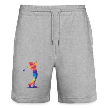 Bunter Golfer-Schwung - Stanley/Stella Unisex Bio Joggingshorts Trainer  - Grau meliert - Vorne - Nik (191cm) & Marisol (170cm)
