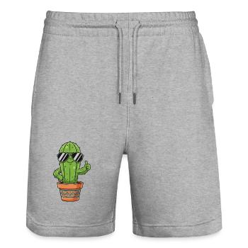 Kaktus mit Sonnenbrille Stil - Stanley/Stella Unisex Bio Joggingshorts Trainer  - Grau meliert - Vorne - Nik (191cm) & Marisol (170cm)