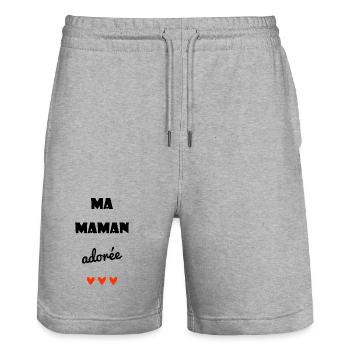 MAMAN. FÊTE DES MÈRES. COEUR. FÊTE. BONNE FÊTE - Short de jogging bio TRAINER Stanley/Stella unisexe - gris chiné - Devant - Nik (191cm) & Marisol (170cm)
