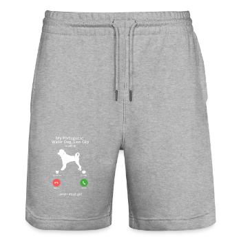 Portugiesischer Wasserhund-Löwen-Clip-Ruf-Design - Stanley/Stella Unisex Bio Joggingshorts Trainer  - Grau meliert - Vorne - Nik (191cm) & Marisol (170cm)