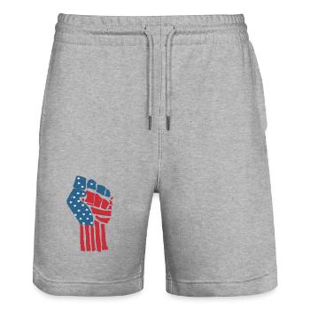 Drapeau USA sur un poing serré levé - Short de jogging bio TRAINER Stanley/Stella unisexe - gris chiné - Devant - Nik (191cm) & Marisol (170cm)