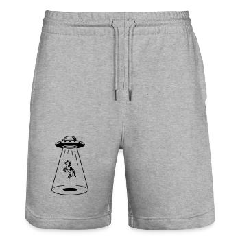 UFO with cow - Stanley/Stella Trainer Unisex Organic Jogging Shorts - heather grey - Front - Nik (191cm) & Marisol (170cm)