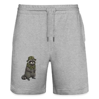 Raccoon in camouflage look - Stanley/Stella Trainer Unisex Organic Jogging Shorts - heather grey - Front - Nik (191cm) & Marisol (170cm)