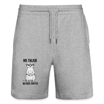 No conversation in front of coffee lover meerkat - Stanley/Stella Trainer Unisex Organic Jogging Shorts - heather grey - Front - Nik (191cm) & Marisol (170cm)