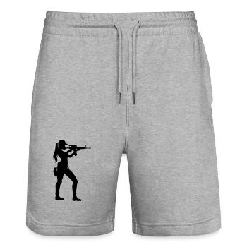 Soldat Frau - Stanley/Stella Unisex Bio Joggingshorts Trainer  - Grau meliert - Vorne - Nik (191cm) & Marisol (170cm)