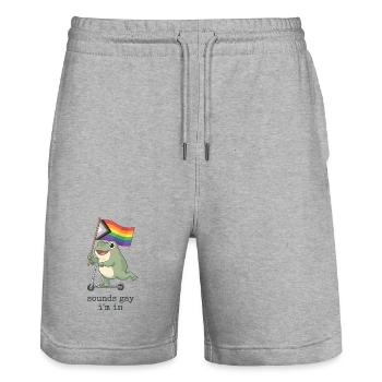 Mois de la fierté LGBTQ - Ça sonne gay que je participe - Short de jogging bio TRAINER Stanley/Stella unisexe - gris chiné - Devant - Nik (191cm) & Marisol (170cm)