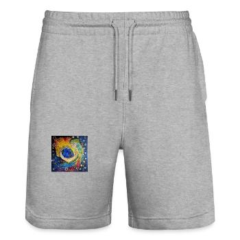 Earth-keeper in the magic of colors - Stanley/Stella Trainer Unisex Organic Jogging Shorts - heather grey - Front - Nik (191cm) & Marisol (170cm)