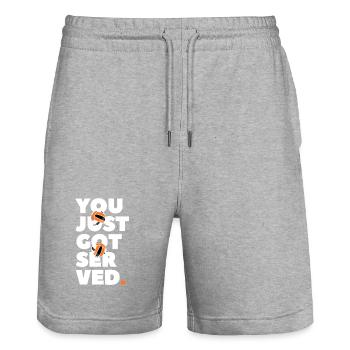 You Just Got Served Volleyball Bold - Stanley/Stella Trainer Unisex Organic Jogging Shorts - heather grey - Front - Nik (191cm) & Marisol (170cm)