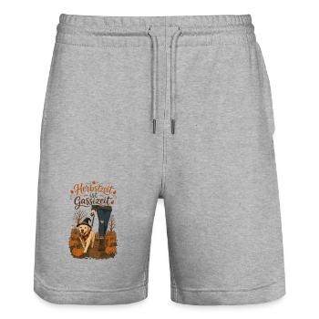 Kürbisfeld-Spaziergang - Stanley/Stella Unisex Bio Joggingshorts Trainer  - Grau meliert - Vorne - Nik (191cm) & Marisol (170cm)