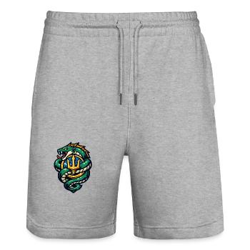 Dragon with Trident Emblem - Stanley/Stella Trainer Unisex Organic Jogging Shorts - heather grey - Front - Nik (191cm) & Marisol (170cm)