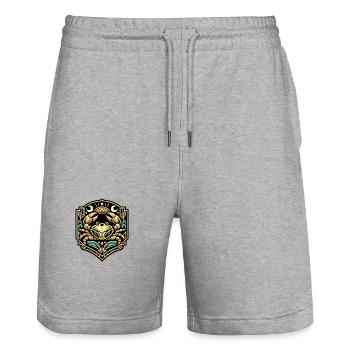 Golden Wave Crab Shield - Stanley/Stella Trainer Unisex Organic Jogging Shorts - heather grey - Front - Nik (191cm) & Marisol (170cm)