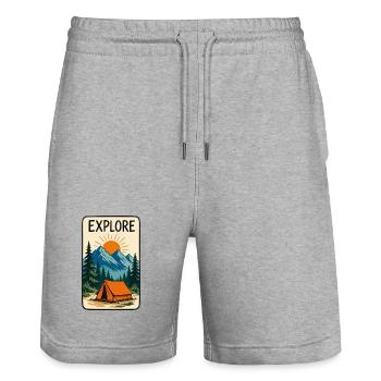 Explore Mountains and Camping Soleil - Stanley/Stella Trainer Unisex Organic Jogging Shorts - heather grey - Front - Nik (191cm) & Marisol (170cm)