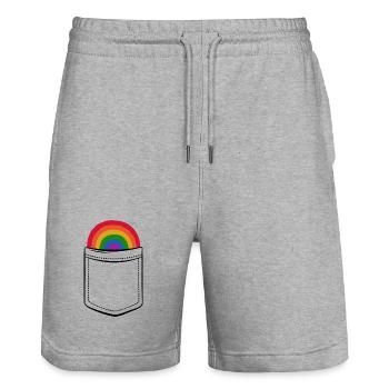 Pride Rainbow in Pocket - Chest Pocket - Stanley/Stella Trainer Unisex Organic Jogging Shorts - heather grey - Front - Nik (191cm) & Marisol (170cm)