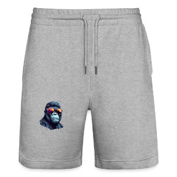 Cool Gorilla with Sunglasses Urban Jungle - Stanley/Stella Trainer Unisex Organic Jogging Shorts - heather grey - Front - Nik (191cm) & Marisol (170cm)