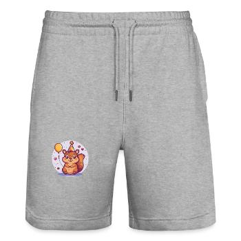 Écureuil Anniversaire Bébé - Short de jogging bio TRAINER Stanley/Stella unisexe - gris chiné - Devant - Nik (191cm) & Marisol (170cm)