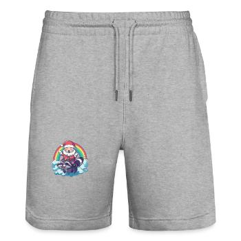 Waschbär Weihnachtsmann Regenbogen - Stanley/Stella Unisex Bio Joggingshorts Trainer  - Grau meliert - Vorne - Nik (191cm) & Marisol (170cm)