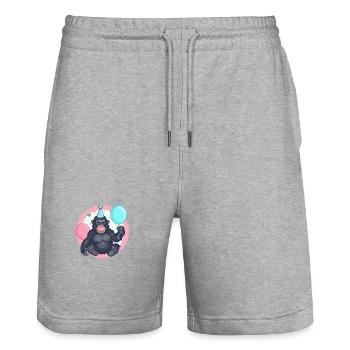 Gorille Anniversaire Bébé - Short de jogging bio TRAINER Stanley/Stella unisexe - gris chiné - Devant - Nik (191cm) & Marisol (170cm)