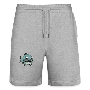 Piranha Fische Halloween Comic Lustig - Stanley/Stella Unisex Bio Joggingshorts Trainer  - Grau meliert - Vorne - Nik (191cm) & Marisol (170cm)
