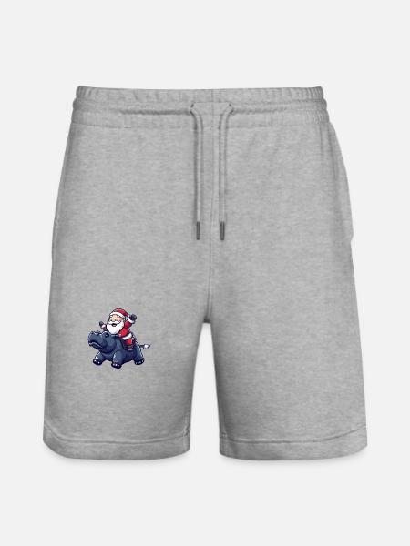 Nilpferd Weihnachtsmann - Stanley/Stella Unisex Bio Joggingshorts Trainer  - Grau meliert