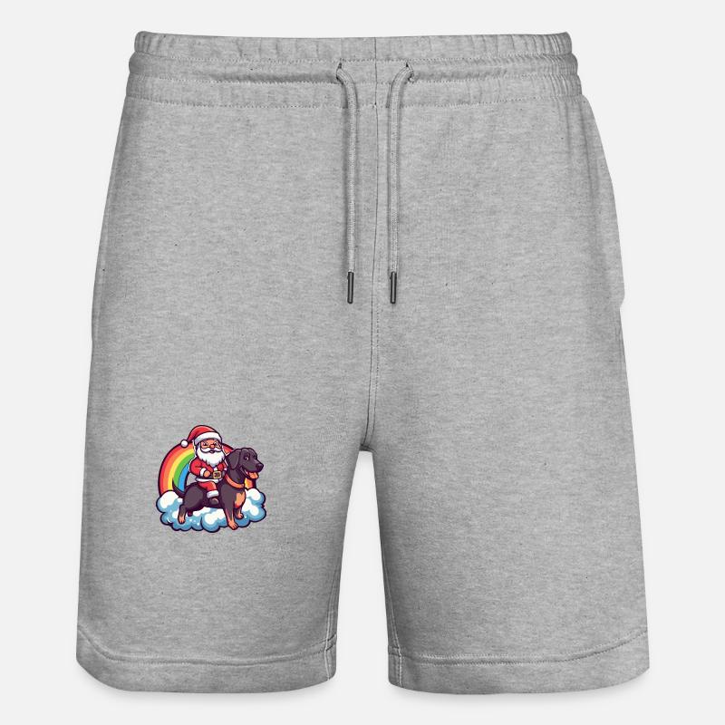 Dobermann Hund Weihnachtsmann Regenbogen - Stanley/Stella Unisex Bio Joggingshorts Trainer  - Grau meliert