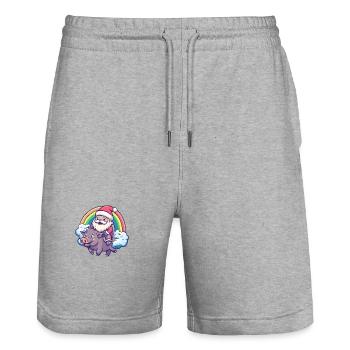 Pig Santa Claus Rainbow Wild Boar - Stanley/Stella Trainer Unisex Organic Jogging Shorts - heather grey - Front - Nik (191cm) & Marisol (170cm)