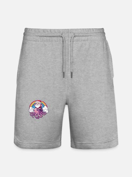 Oktopus Weihnachtsmann Regenbogen - Stanley/Stella Unisex Bio Joggingshorts Trainer  - Grau meliert
