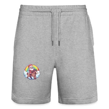 Esel Weihnachtsmann Regenbogen - Stanley/Stella Unisex Bio Joggingshorts Trainer  - Grau meliert - Vorne - Nik (191cm) & Marisol (170cm)