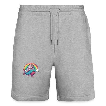 Piranha Fish Santa Claus Rainbow - Stanley/Stella Trainer Unisex Organic Jogging Shorts - heather grey - Front - Nik (191cm) & Marisol (170cm)