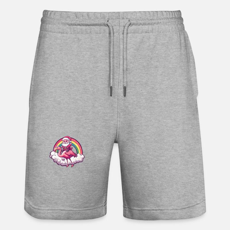 Flamingo Weihnachtsmann Regenbogen - Stanley/Stella Unisex Bio Joggingshorts Trainer  - Grau meliert
