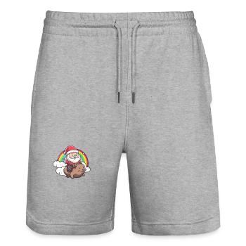 Beaver Santa Claus Rainbow - Stanley/Stella Trainer Unisex Organic Jogging Shorts - heather grey - Front - Nik (191cm) & Marisol (170cm)