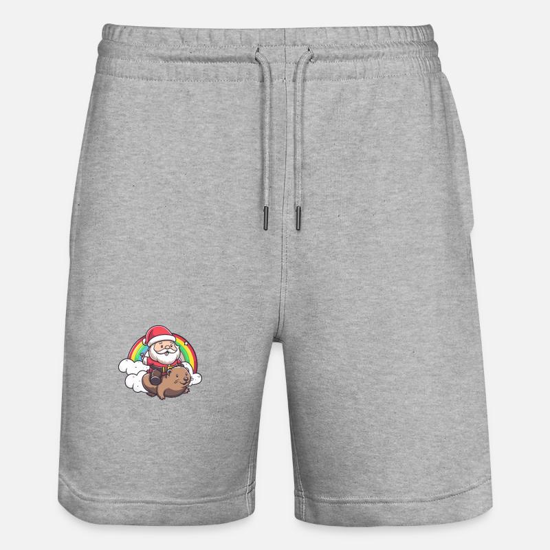 Biber Weihnachtsmann Regenbogen - Stanley/Stella Unisex Bio Joggingshorts Trainer  - Grau meliert
