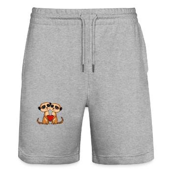 Suricate Couple Saint-Valentin - Short de jogging bio TRAINER Stanley/Stella unisexe - gris chiné - Devant - Nik (191cm) & Marisol (170cm)