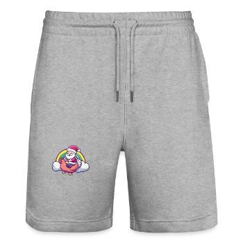 Huhn Weihnachtsmann Regenbogen - Stanley/Stella Unisex Bio Joggingshorts Trainer  - Grau meliert - Vorne - Nik (191cm) & Marisol (170cm)