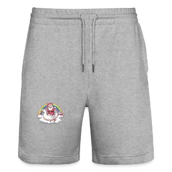 Oie Père Noël Arc-en-ciel - Short de jogging bio TRAINER Stanley/Stella unisexe - gris chiné - Devant - Nik (191cm) & Marisol (170cm)