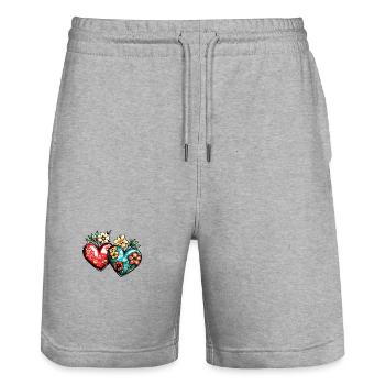 Coeurs Amour Fleurs Mariage - Short de jogging bio TRAINER Stanley/Stella unisexe - gris chiné - Devant - Nik (191cm) & Marisol (170cm)