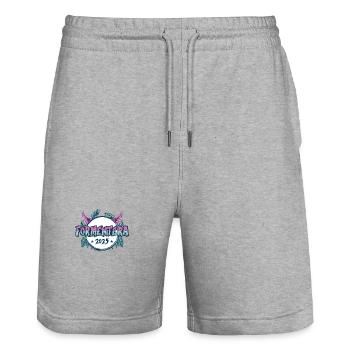 Vacances Formentera 2025 - Short de jogging bio TRAINER Stanley/Stella unisexe - gris chiné - Devant - Nik (191cm) & Marisol (170cm)