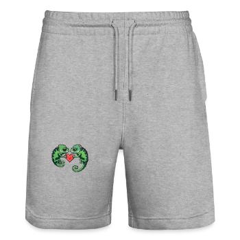 Chameleon Paar Valentinstag - Stanley/Stella Unisex Bio Joggingshorts Trainer  - Grau meliert - Vorne - Nik (191cm) & Marisol (170cm)