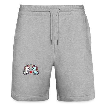 Licorne Couple Saint-Valentin - Short de jogging bio TRAINER Stanley/Stella unisexe - gris chiné - Devant - Nik (191cm) & Marisol (170cm)