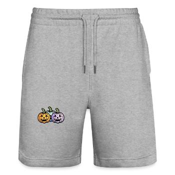 Pumpkin Halloween Funny - Stanley/Stella Trainer Unisex Organic Jogging Shorts - heather grey - Front - Nik (191cm) & Marisol (170cm)