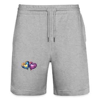 Bunte Herzen Liebe Ehe - Stanley/Stella Unisex Bio Joggingshorts Trainer  - Grau meliert - Vorne - Nik (191cm) & Marisol (170cm)