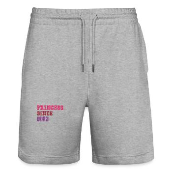 1963 Birthday Princess - Stanley/Stella Trainer Unisex Organic Jogging Shorts - heather grey - Front - Nik (191cm) & Marisol (170cm)