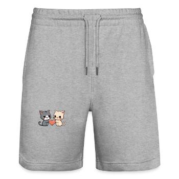 Cat Couple Valentine's Day - Stanley/Stella Trainer Unisex Organic Jogging Shorts - heather grey - Front - Nik (191cm) & Marisol (170cm)