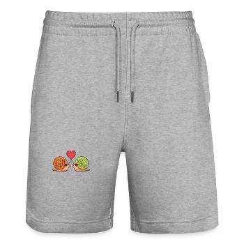 Escargot Couple Saint-Valentin - Short de jogging bio TRAINER Stanley/Stella unisexe - gris chiné - Devant - Nik (191cm) & Marisol (170cm)