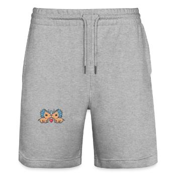 Dinosaure tricératops Couple En Amour Saint Valentin - Short de jogging bio TRAINER Stanley/Stella unisexe - gris chiné - Devant - Nik (191cm) & Marisol (170cm)