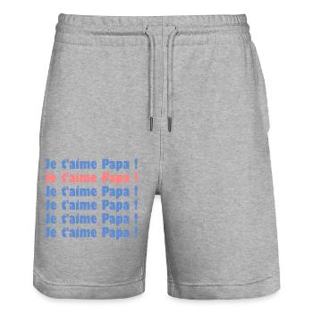 PAPA. FÊTE DES PÈRES. BONNE FÊTE PAPA. BONNE FÊTE - Short de jogging bio TRAINER Stanley/Stella unisexe - gris chiné - Devant - Nik (191cm) & Marisol (170cm)