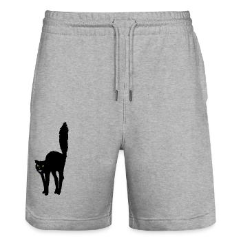 Finger weg! schwarzer Kater Katze Halloween Symbol - Stanley/Stella Unisex Bio Joggingshorts Trainer  - Grau meliert - Vorne - Nik (191cm) & Marisol (170cm)