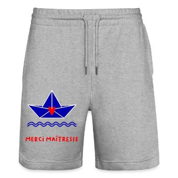 MAÎTRESSE. MERCI. MERCI MAÎTRESSE - Short de jogging bio TRAINER Stanley/Stella unisexe - gris chiné - Devant - Nik (191cm) & Marisol (170cm)